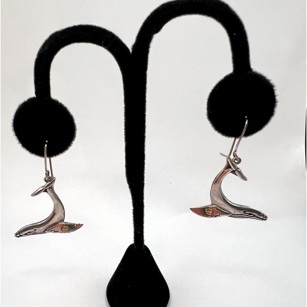 dangling whale sterling silver hook earrings whales